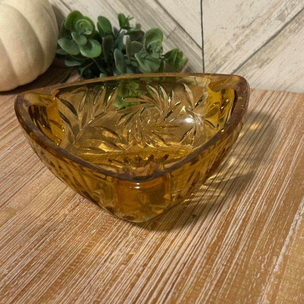 Vintage Hazel Atlas Amber Glass Decorative Bowl Ashtray